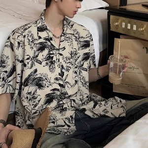 キューバカラービーチ花柄半袖シャツ　0729