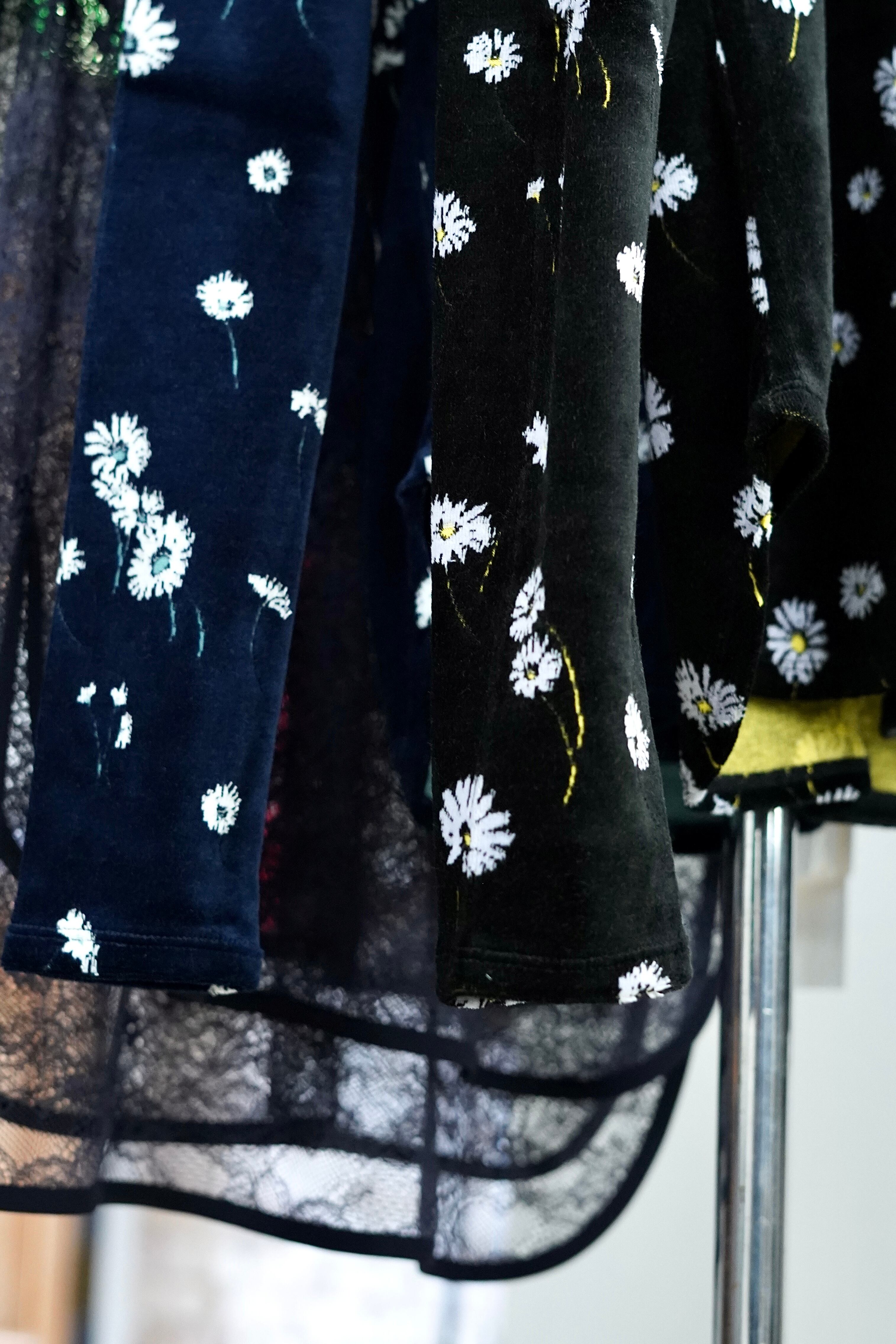 Mame Kurogouchi / Velour Jersey Floral High Neck Top ( BLACK, NAVY