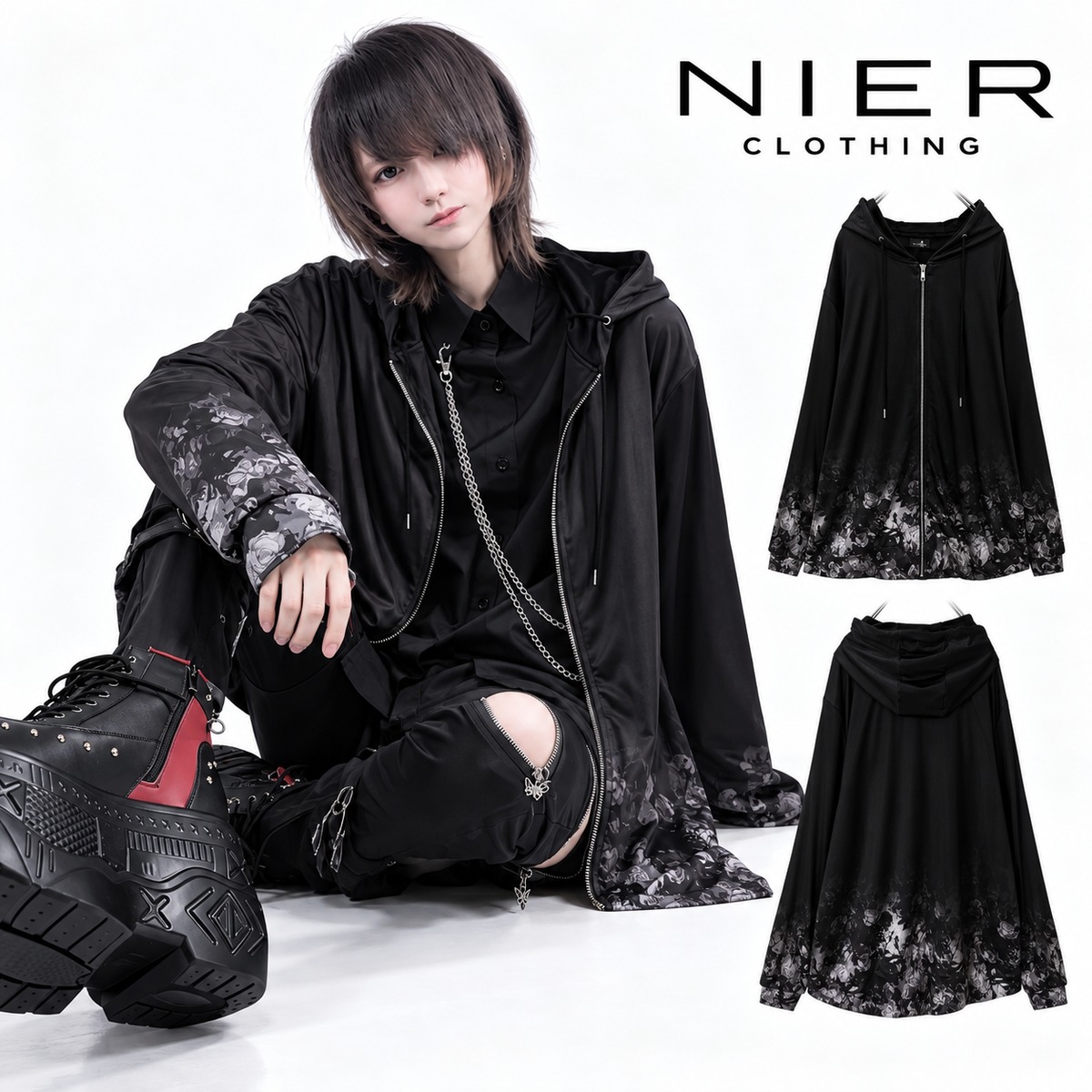 ROSE GRADATION INNER FLEECE ZIP OUTER | NIER CLOTHING