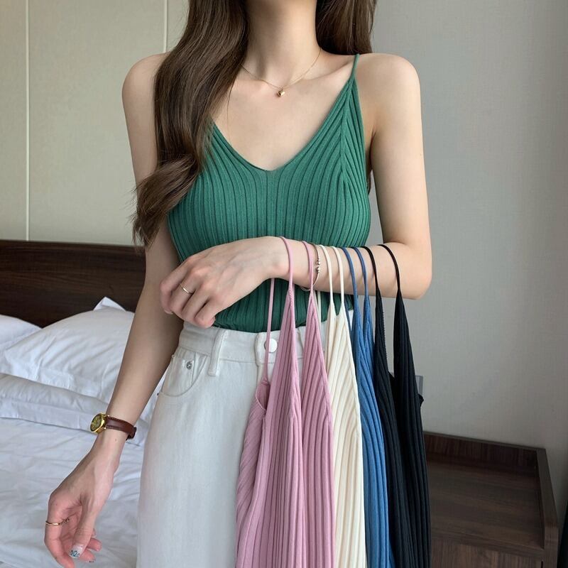 薄手Vネックノースリーブトップス サマースタイル 夏物 YY-ファッション36121355595