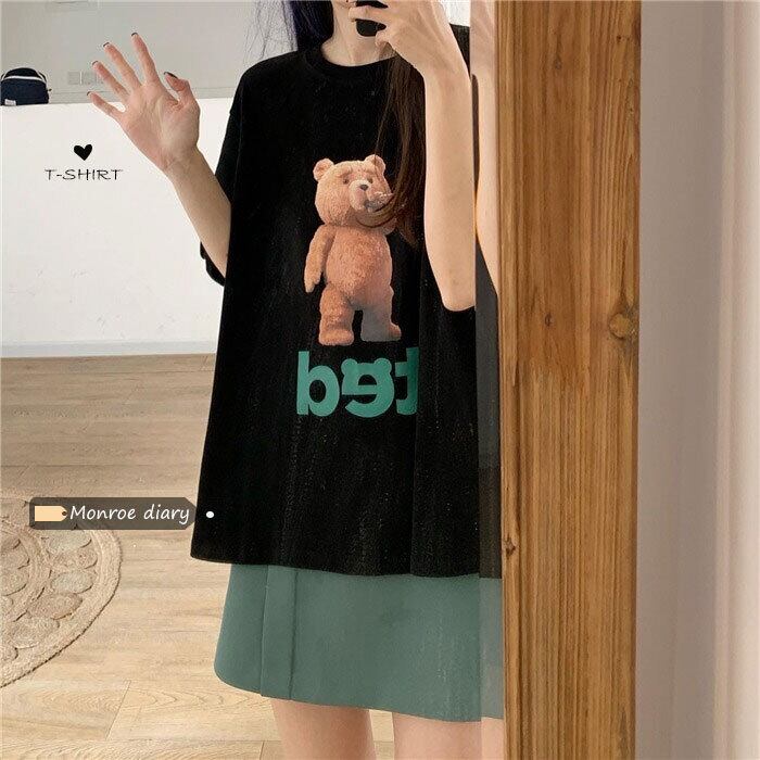 ブラックTシャツ ルーズサマートップス コットン 夏物 ピュア モンロー41532311864