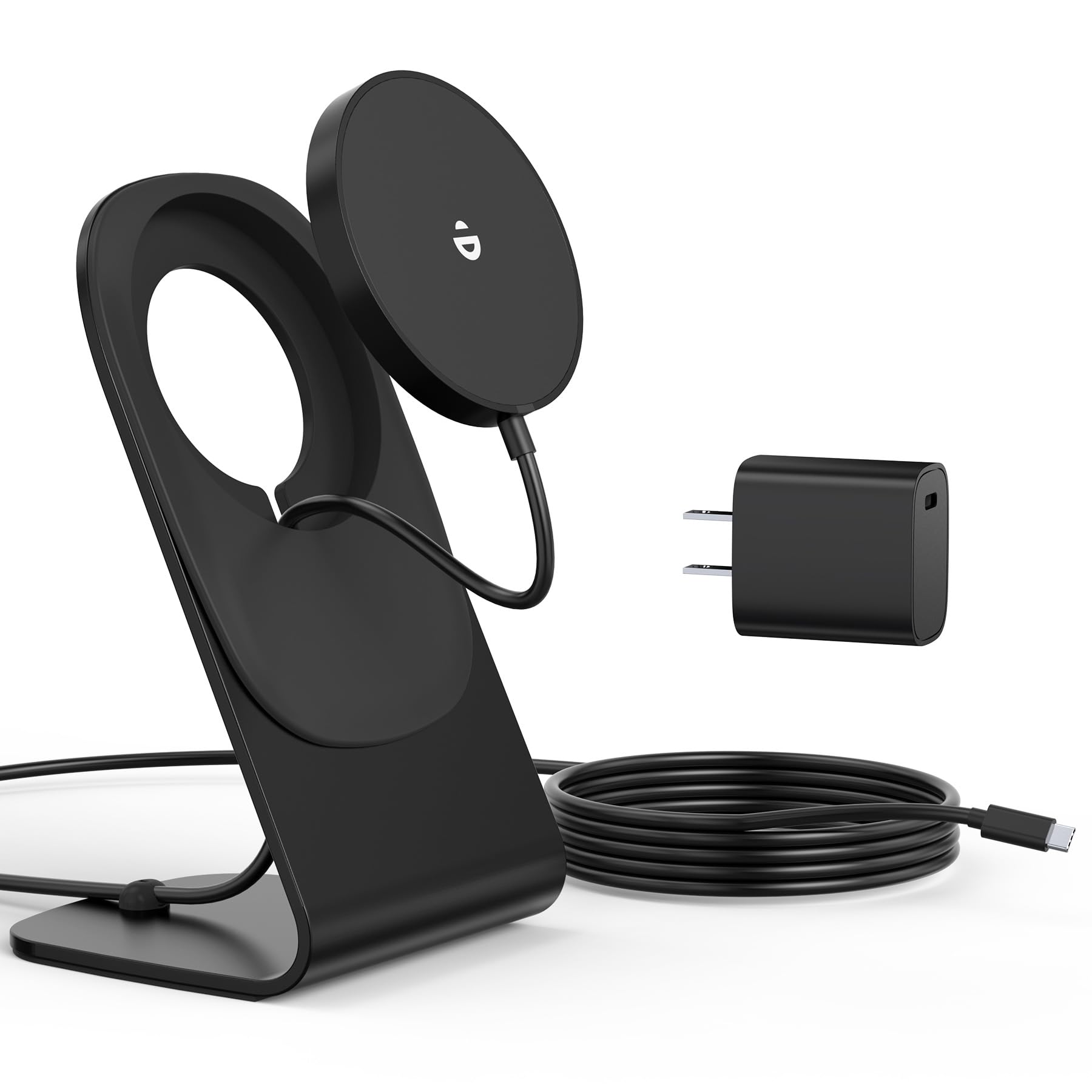 ワイヤレス充電器 マグネット式 【充電器+スタンド+ 20W USB-Cアダプター】 USB-Cケーブル 1.5m付き マグセーフ充電器 スタンド/パッド くっつく iPhone18/17/16/15/14 /13/12シリーズ対応 ワイヤレスイヤホン用 ブラック