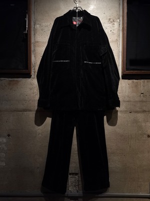 【Caka】Beautiful Shiny Black Color Oversized Velour Corduroy Set Up