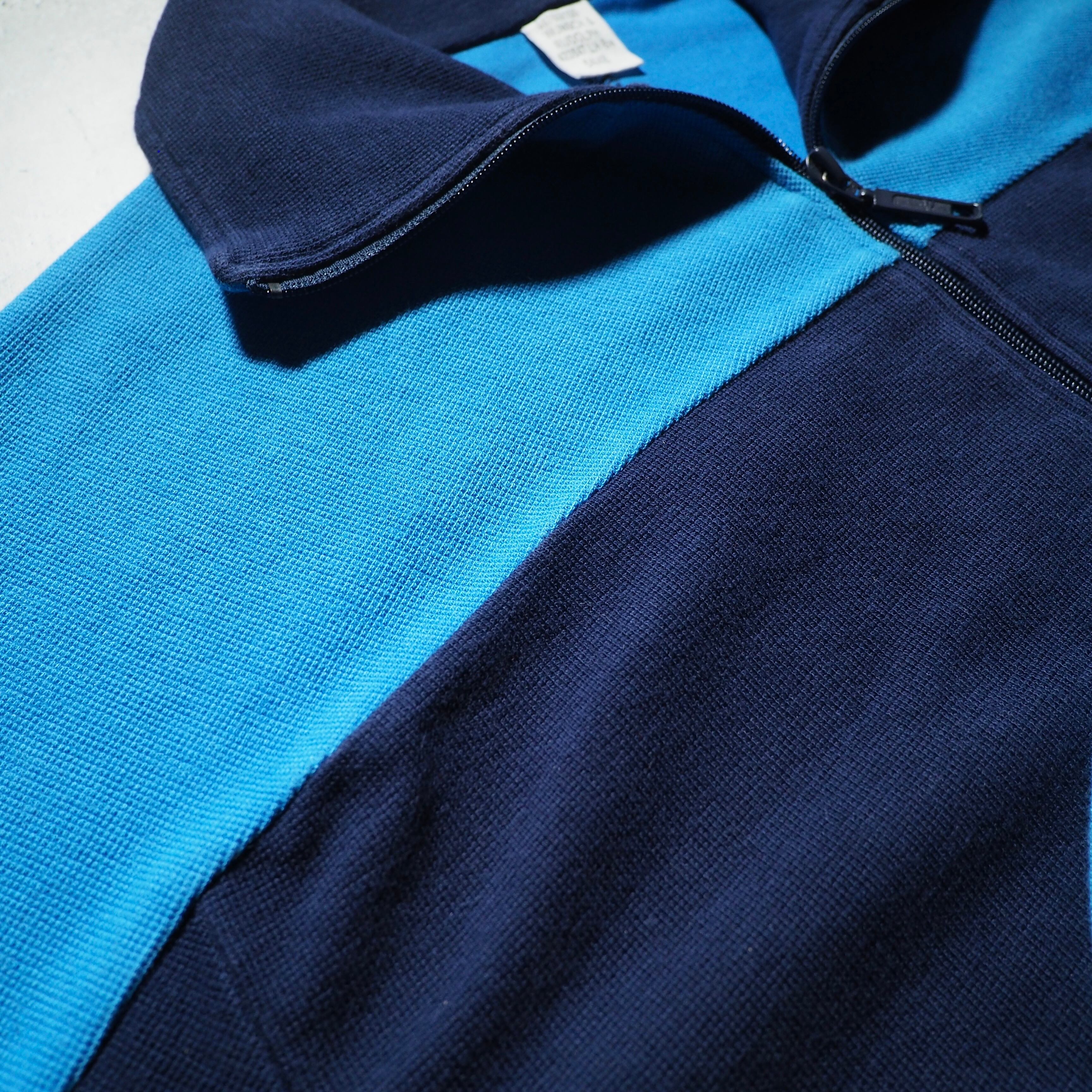 Dark Navy × Light Blue Bi color vintage loose High neck Track jacket