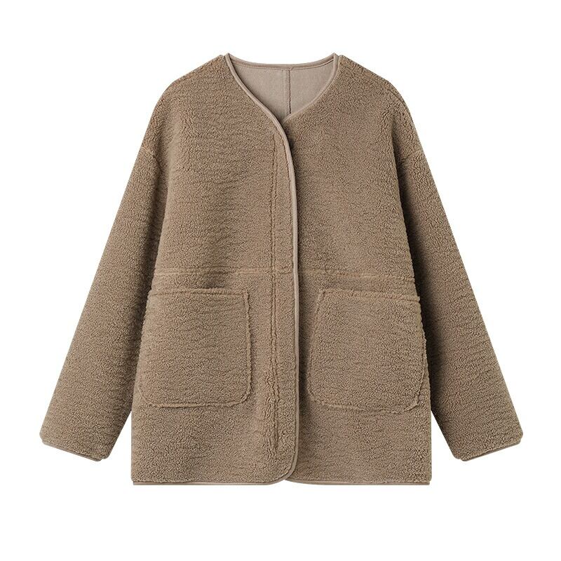 ブルゾン ノーカラーボアブルゾン パイピング ボアジップコート