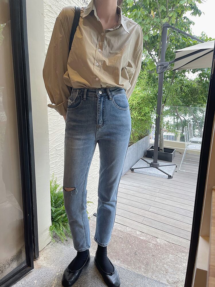 パンツ ジーンズ オータムハイウェストウェストスリム レッド 秋物 ビッグFスモールZ韓国34584251603