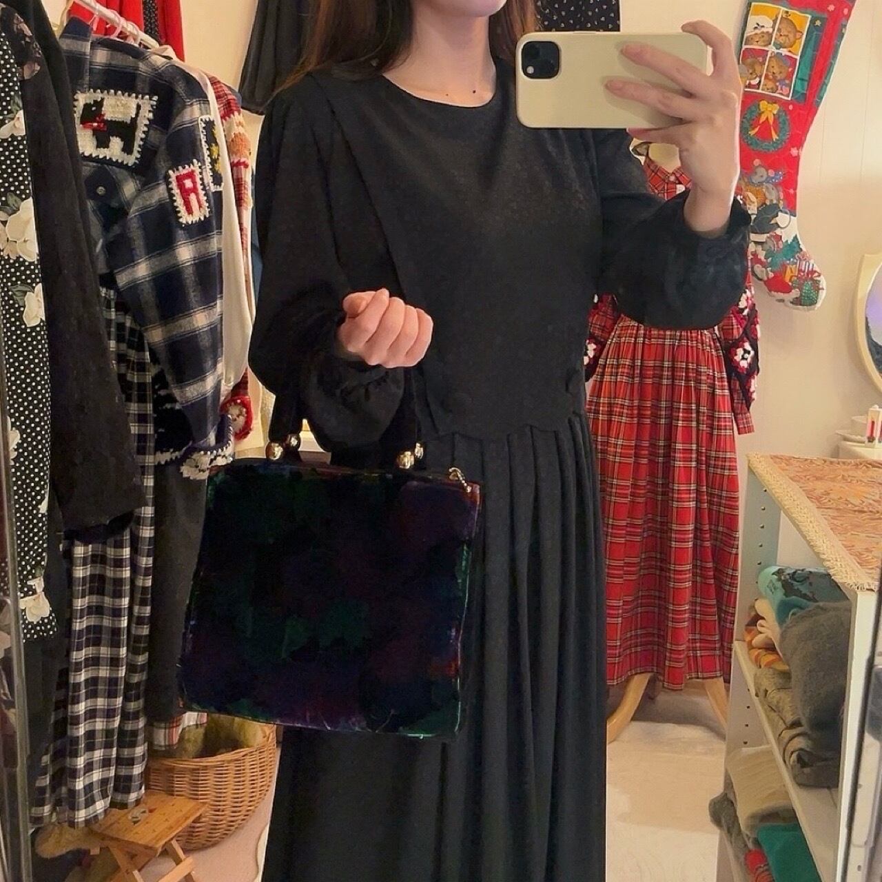 leaf velours square hand bag