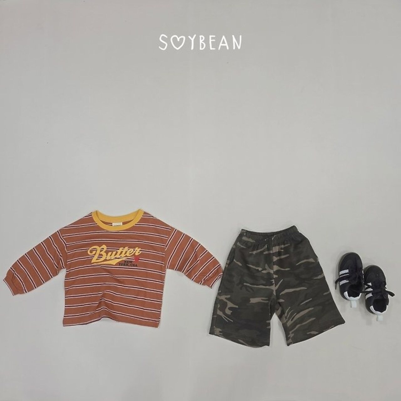 韓国子供服 / 26Autumn / soybean / ボーダー バター Tシャツ / キッズ服 / ジュニア服 / 秋服 *XS~JM*