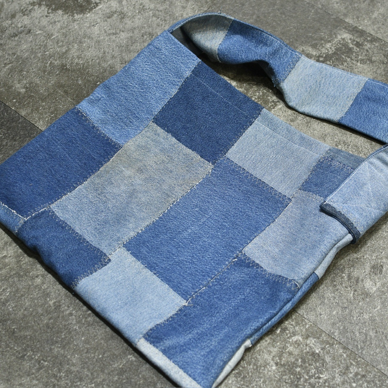 kroneko original denim patch work shoulder bag