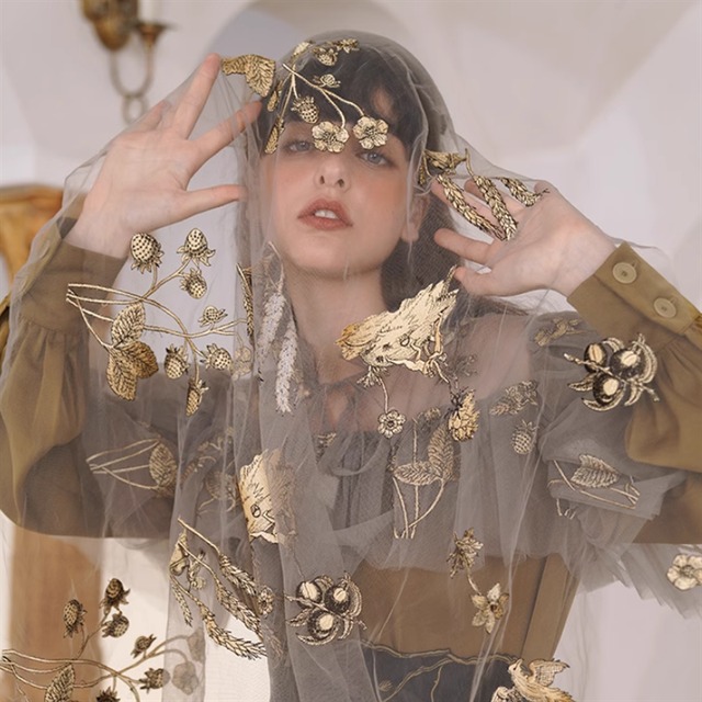 レトロ刺繍チュールベール　10915