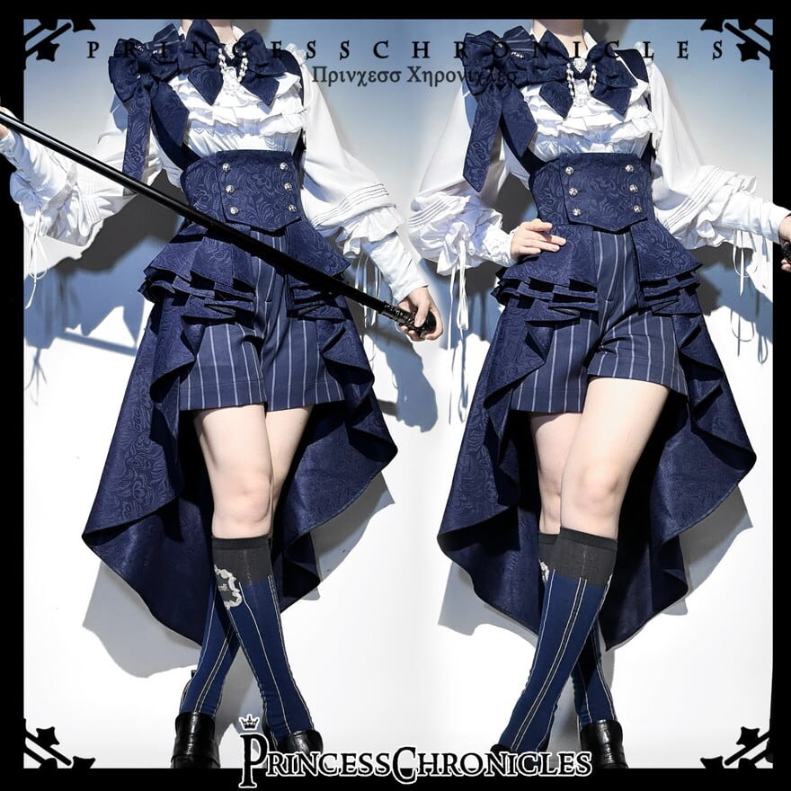 王子系少年装 ストライプハーフパンツ クラシカル×軍装ミックス