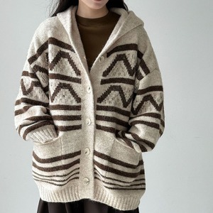 border hooded knit cardigan J00043