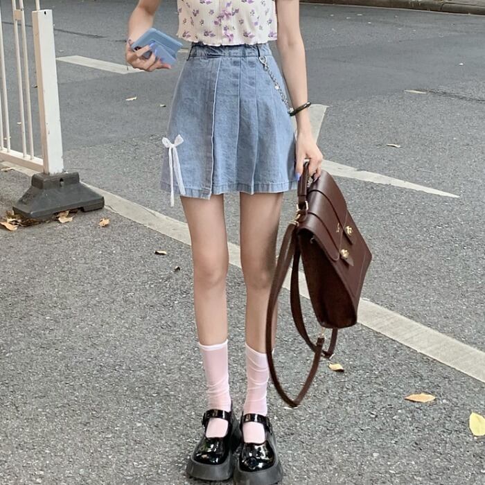 Aラインスカート サマー薄手ハイウェストウェストスリムリボンプリーツ 夏物 1号婦人8476004461