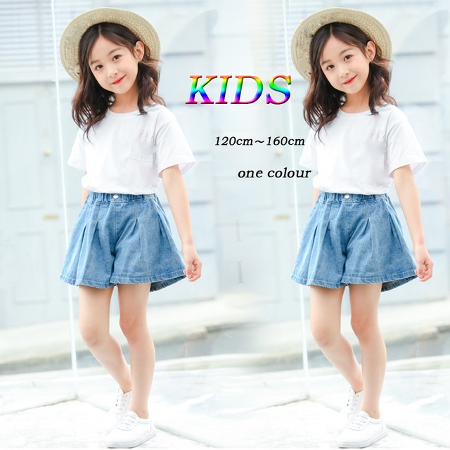 【日本倉庫即納】 子ども服 キッズ デニムショートパンツ 子供服 女の子 ジュニアサイズ
