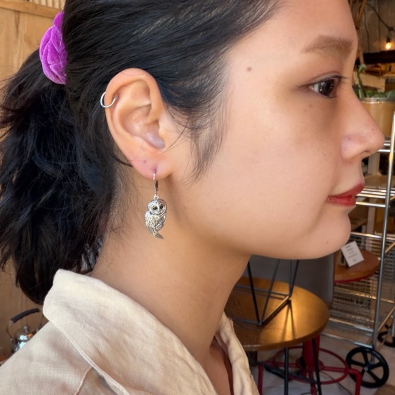 TOPANGA Jewelry 　Silver Owl Earrings　シルバーアウルピアス　フクロウ　ピアス　　フープピアス　アニマル　シルバー　ギフト　プレゼント