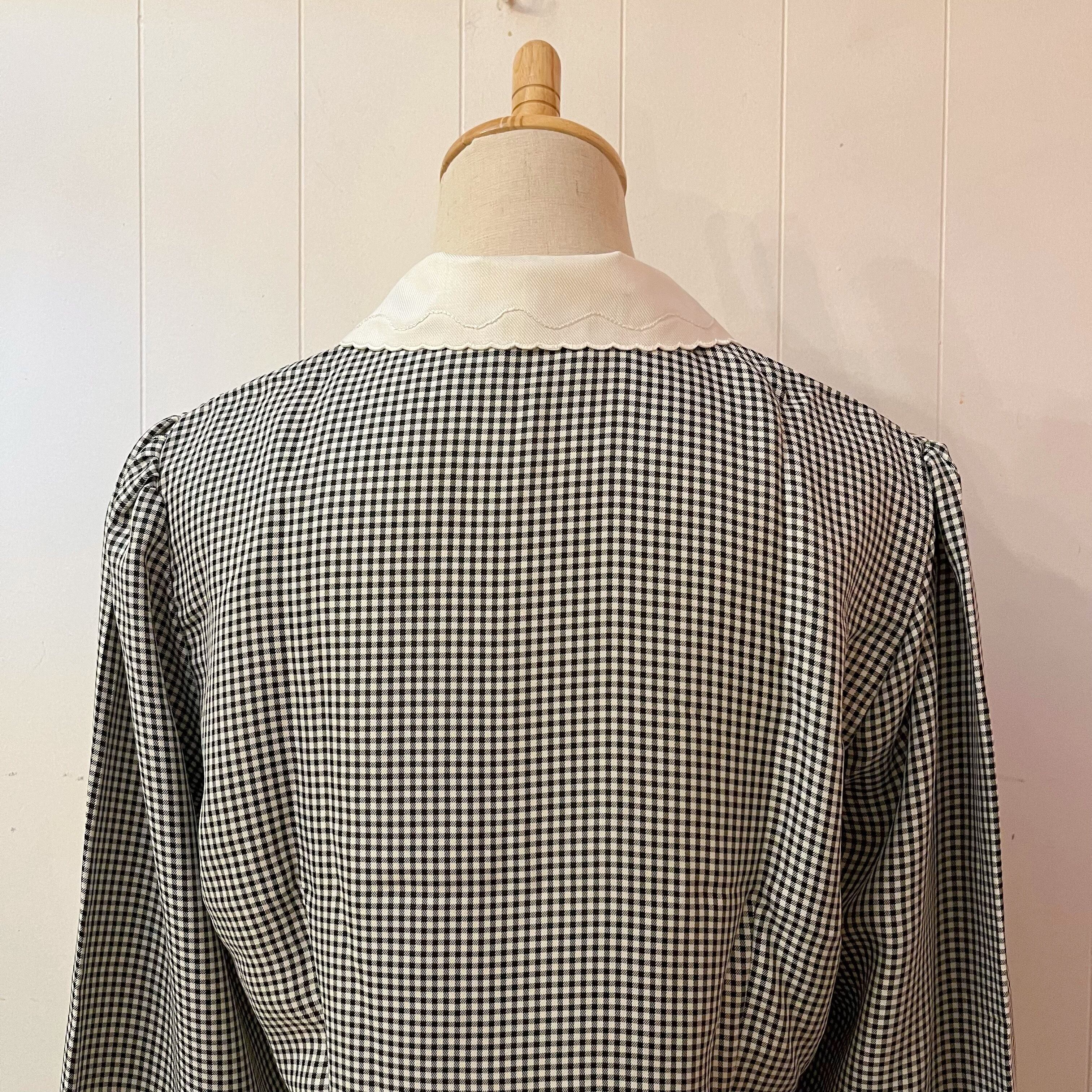 gingham check metal button blouse