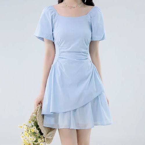 アシメ切替シフォンオフショルワンピ ・69293