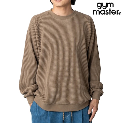 gym master ジムマスター 12oz ヘビーワッフル クルーネック メンズ 長袖 厚手 ワッフル編み コットン100% 保温 ヘビーウェイト 秋冬 G633721 ブラウン