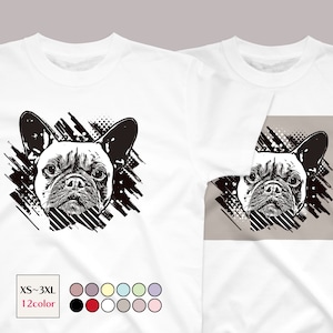 フレンチブルドッグ犬のアートTシャツ 12色 XS-3XLサイズ 選べる生地・ビッグシルエット 送料無料（グランジ）