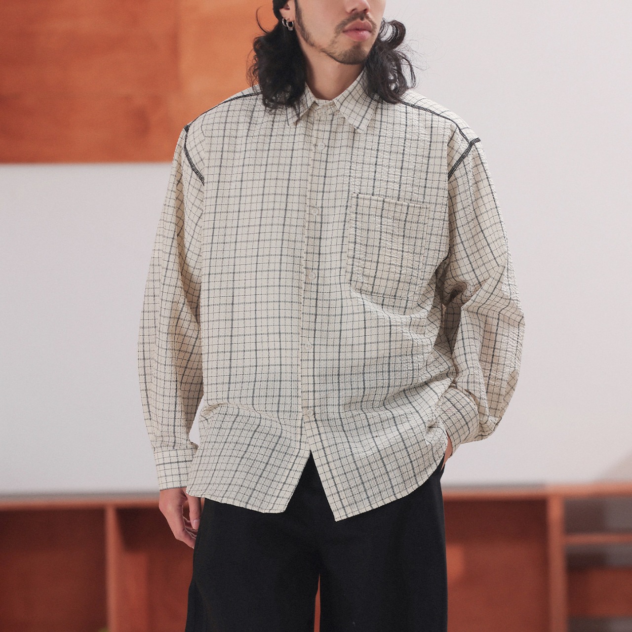グリッドチェック オーバーサイズシャツ A2053 - 1