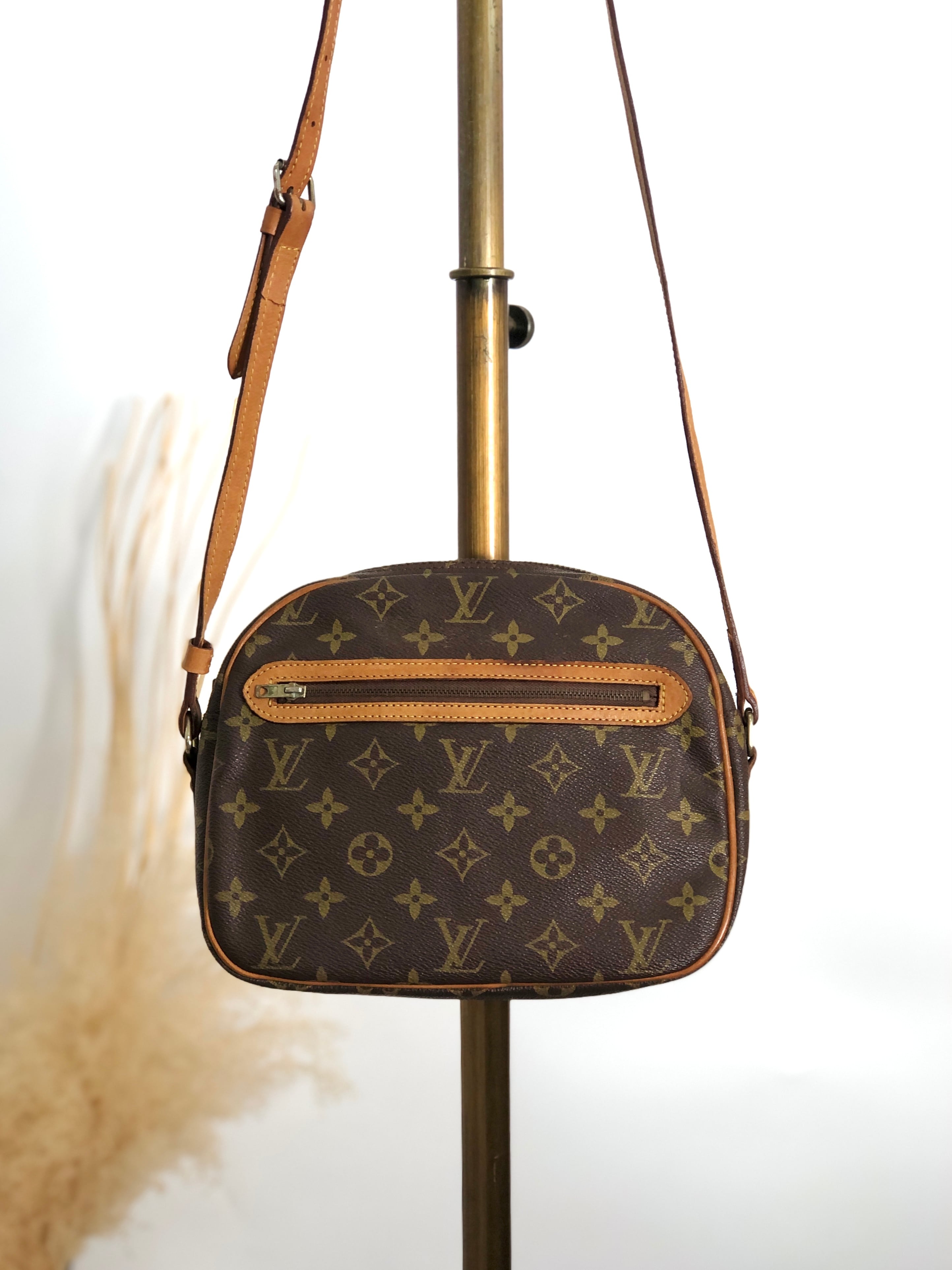 LOUIS VUITTON ルイヴィトン モノグラム ショルダーバッグ ブラウン PVC レザー サンリス M51222 vintage ヴィンテージ オールド uvfdej