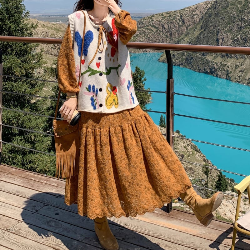 Amber Lace Tiered Maxi Dress & Folk Knit Vest Set S0291