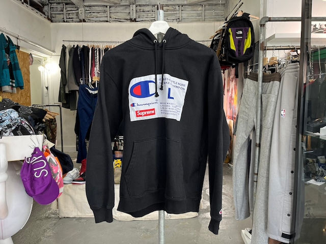 Supreme × CHAMPION LABEL HOODED SWEATSHIRT BLACK LARGE 74860