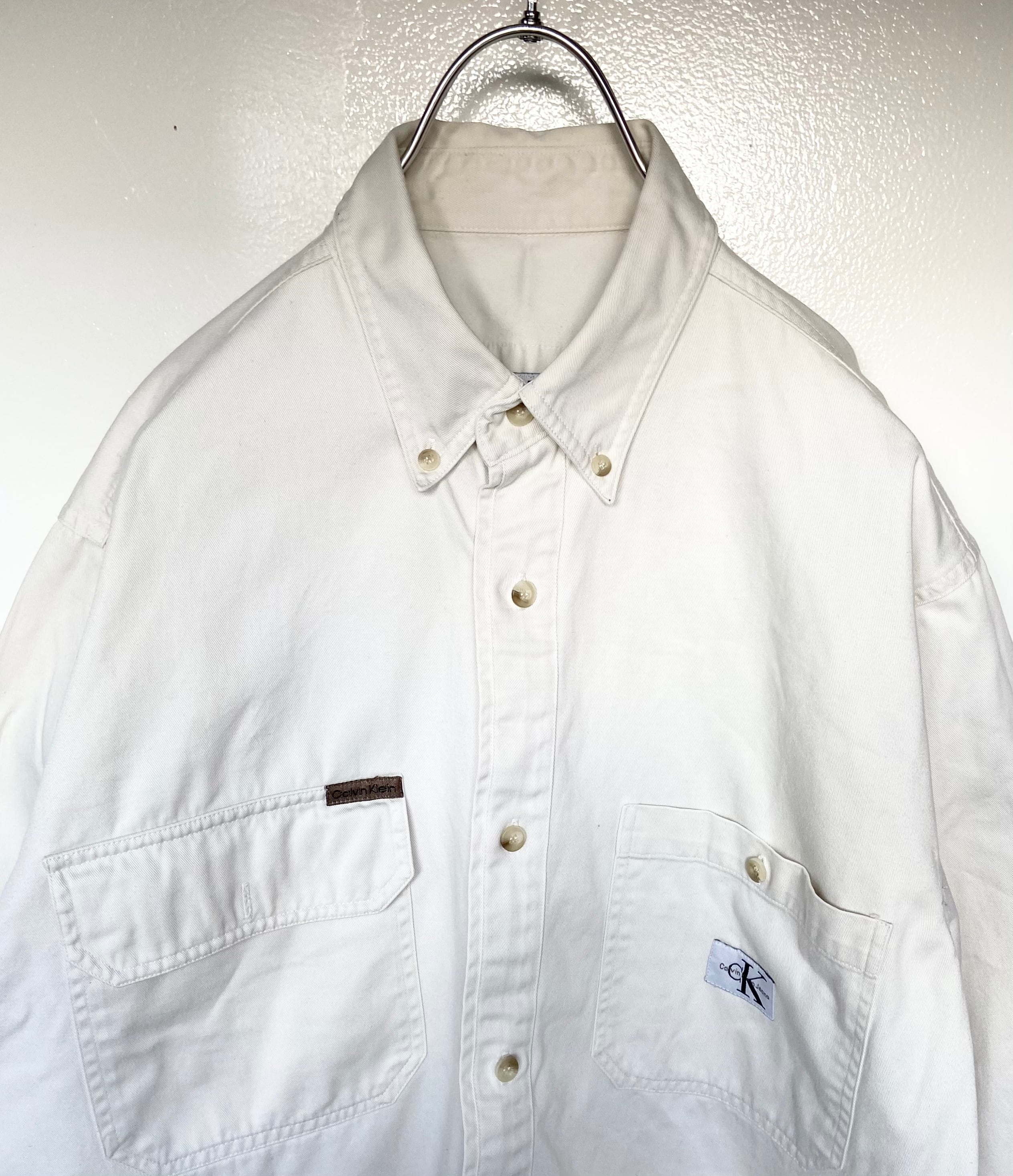 古着 USA製 Calvin Klein/カルバンクライン 肉厚 シャツ 白 デニム生地 カジュアル