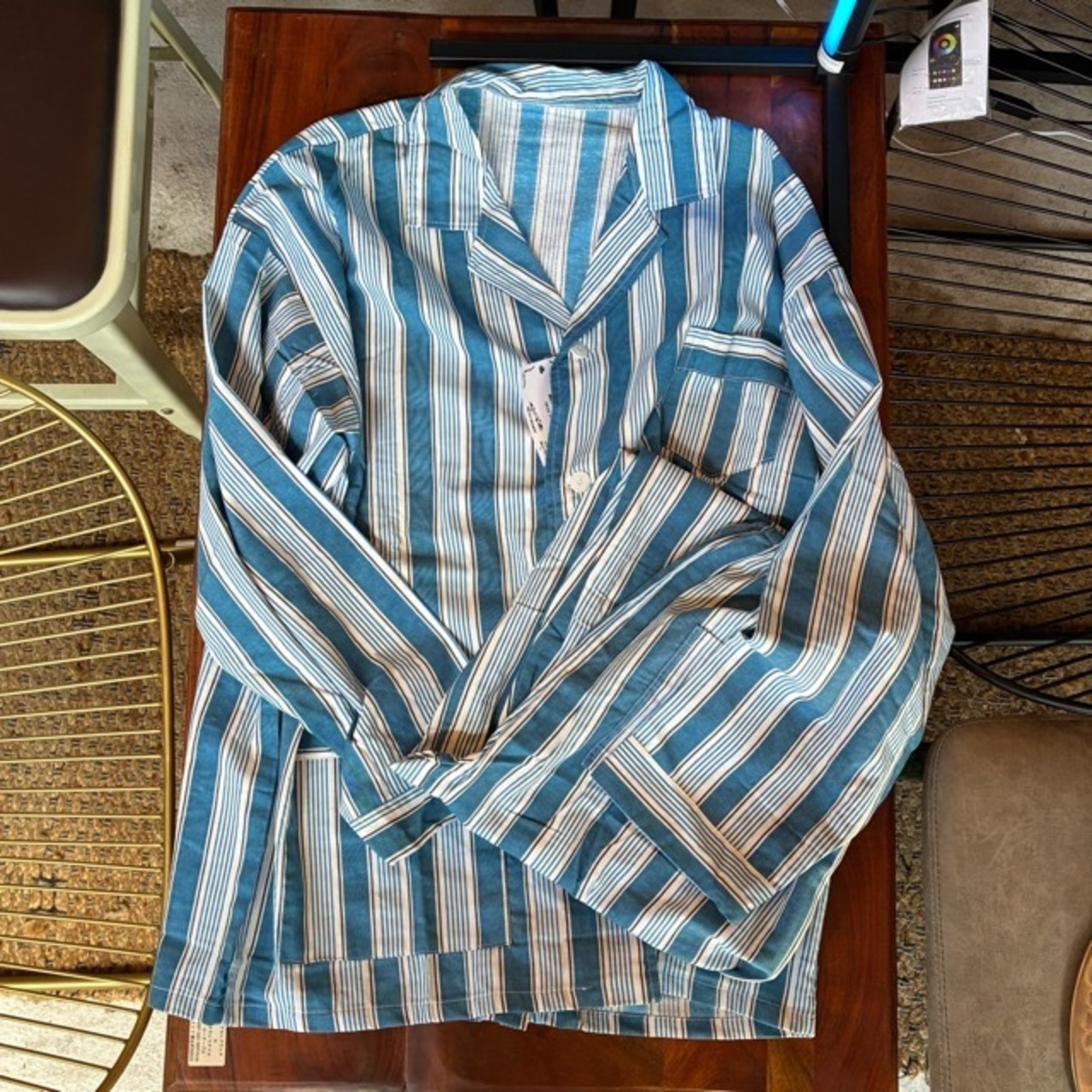 Poland Sleeping suit  Stripe L/S Blue　ポーランド　スリーピングスーツ　ブルー　ロングスリーブ　ブルー　60年代　70年代　デッドストック　ミリタリー　パジャマ　セットアップ　シャツ　パンツ
