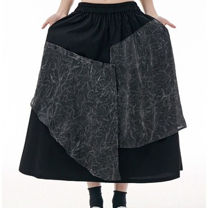 ASYMMETRIC FLAP TRIMMED ELASTIC WAIST A-LINE LONG SKIRT 2colors M-14218