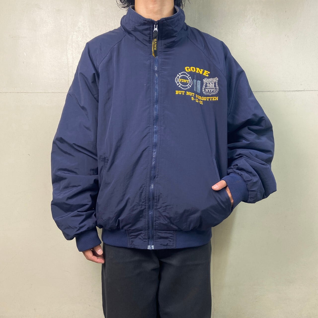 00年代 NYPD FDNY 企業ロゴ刺繍 ナイロンジャケット メンズXL 古着 00s