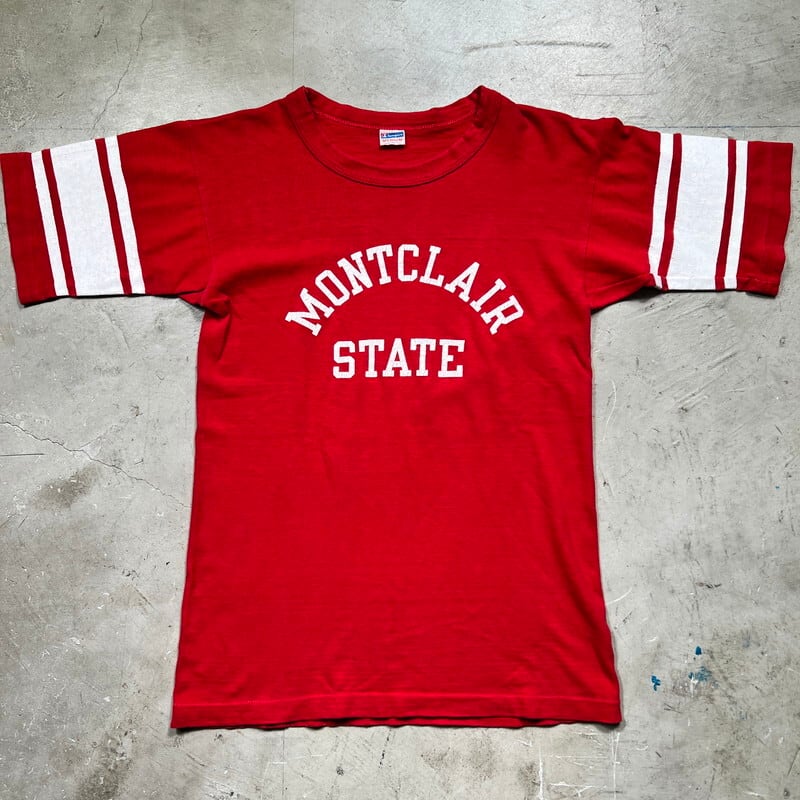 70's Champion チャンピオン フットボールTシャツ WIN Tee MONTCLAIR STATE バータグ 赤 レッド USA製  MEDIUM 希少 ヴィンテージ BA-1866 RM2285H | agito vintage powered by BASE