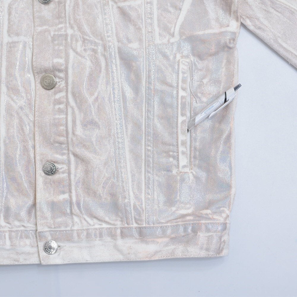 ZARA ザラ ホログラムプリント 加工 総柄 ホワイトデニム ZARA ザラ ホログラムプリント 加工 総柄 ホワイトデニム