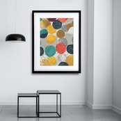 Metallic Dots Symphony｜煌めくメタリックと色彩が奏でるモダンアートポスター｜北欧やホテルライク空間を上質に彩るインテリアA4ポスター