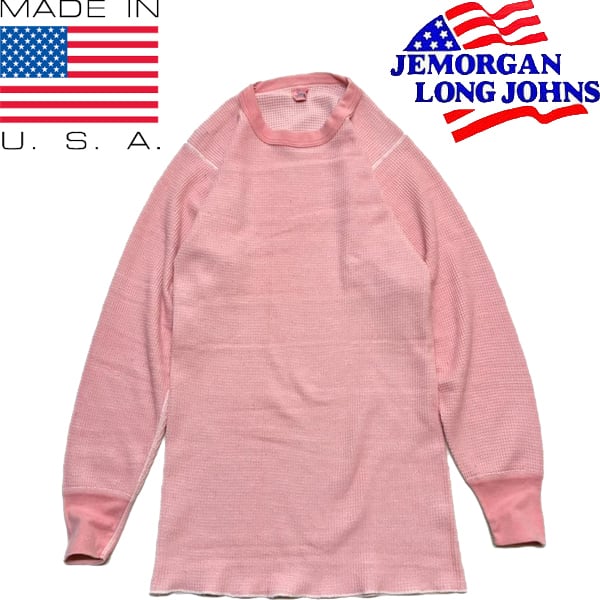 1点物◇USA製ピンク無地サーマル長袖ロンTシャツ古着メンズレディース