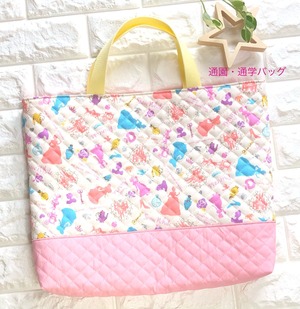 2サイズ通園バッグ☆30×43マチ6cm&32×43マチ10cm 【プリンセスシルエット】 ★MB.10｜通園通学用のかわいい巾着袋や入園オーダーHoshizora☆ほしぞら