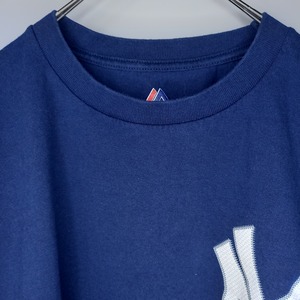 マジェスティック　ヤンキース　Tシャツ　半袖ジーター　両面プリント　ネイビー
