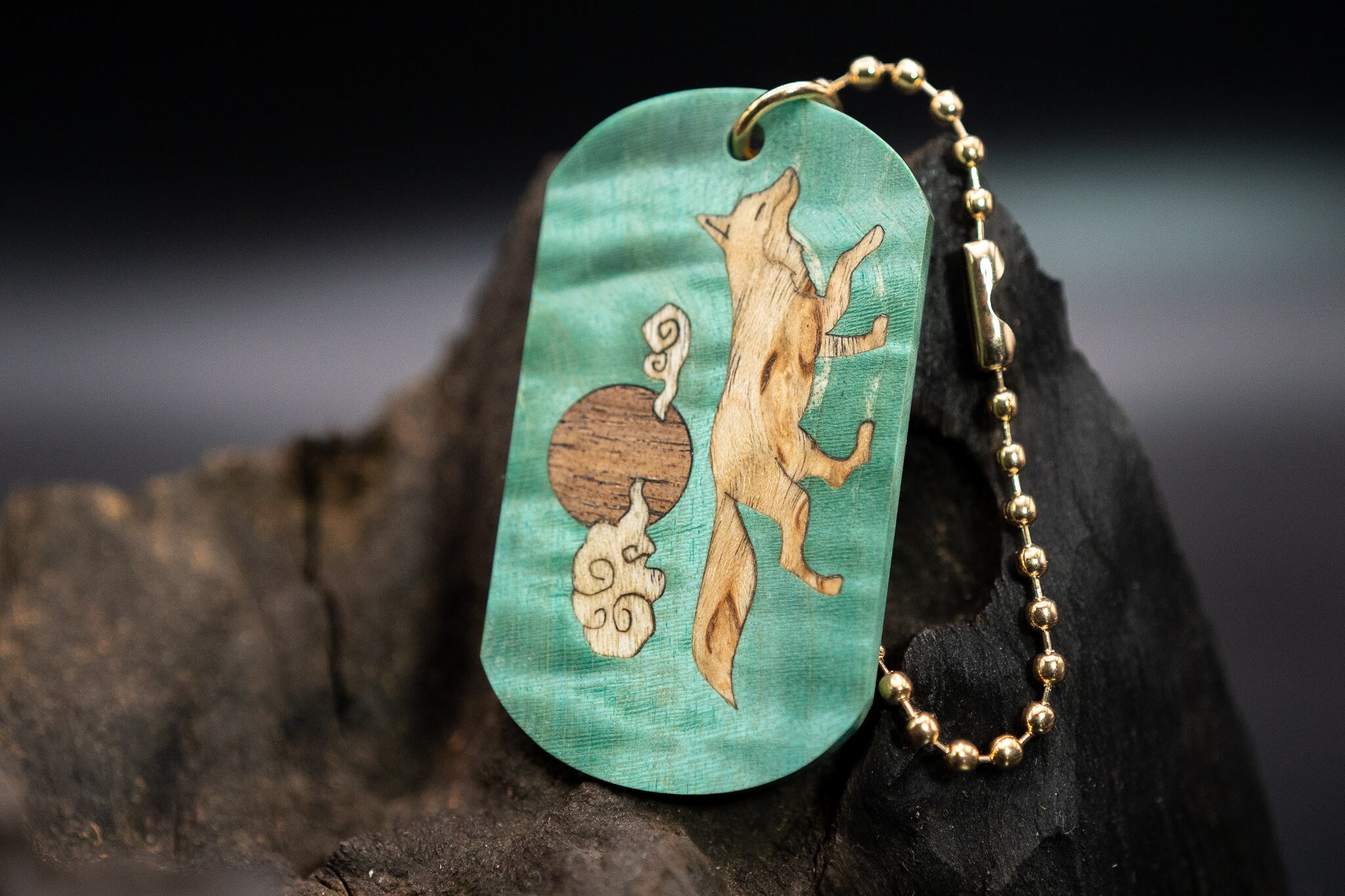 【Memory of...】スタビライズウッド 楓 ドッグタグ 象嵌 十五夜きつね