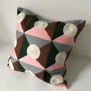 Handmade cushion cover pink/gray/green/brown with white round