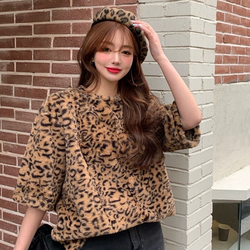 スプリングカジュアルスタンダードルーズレオパードプリント柄Tシャツ レトロ 春物 YY-ファッション67795028281