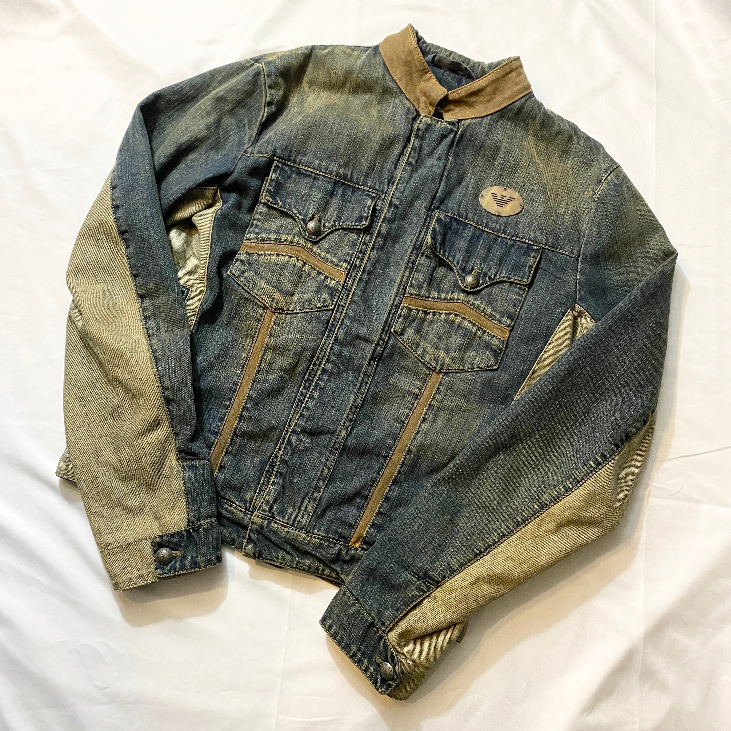 EMPORIO ARMANI color switching stand collar denim jacket with