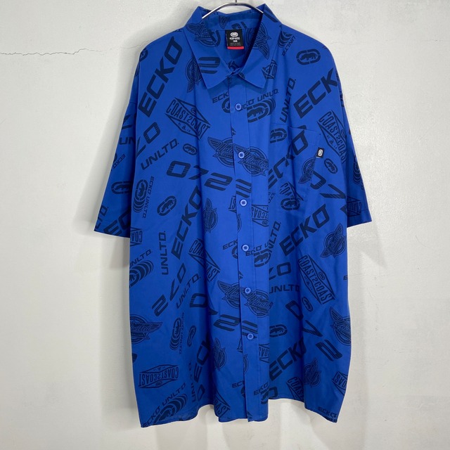 ecko 総柄ビッグシャツ ポリシャツ ブランドロゴ ネイビー 3XL