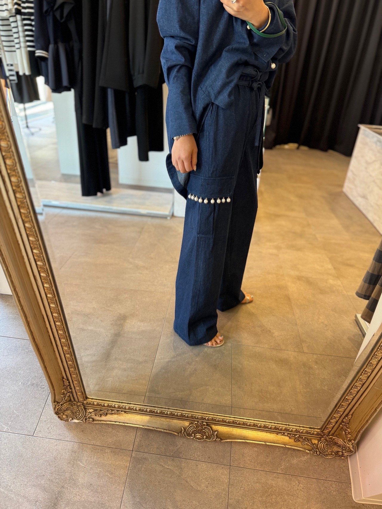 hue DAY TO EVENING Pearl Drop Denim Cargo Pants