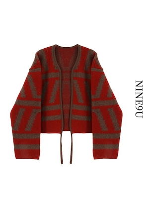 geometry knit retro cardigan【NINE9758】