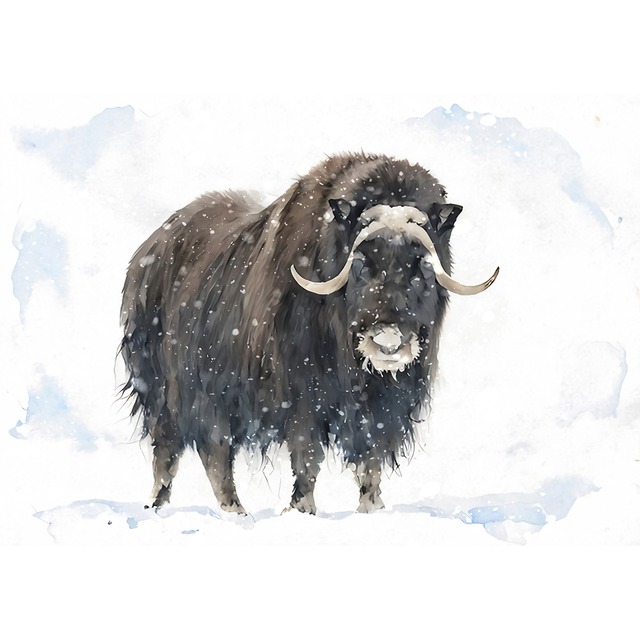 絵画 動物 ジャコウウシ インテリアアート額付き 水彩画・油絵調 WAT0643