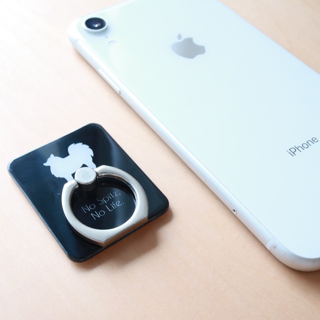 スマホリング おしゃれでかわいい日本スピッツ 白地に黒犬 日本スピッツのお店 No Spitz No Life