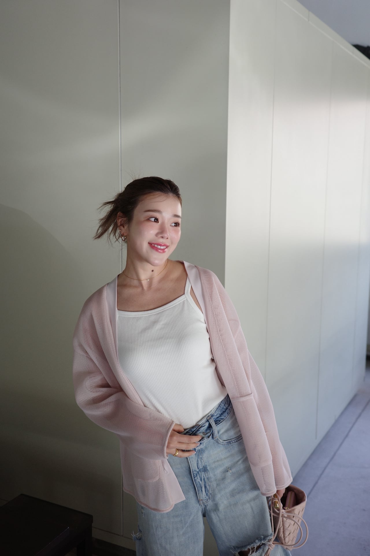double mesh Cardigan （ホワイト、ブラック）【予約販売】 | pois