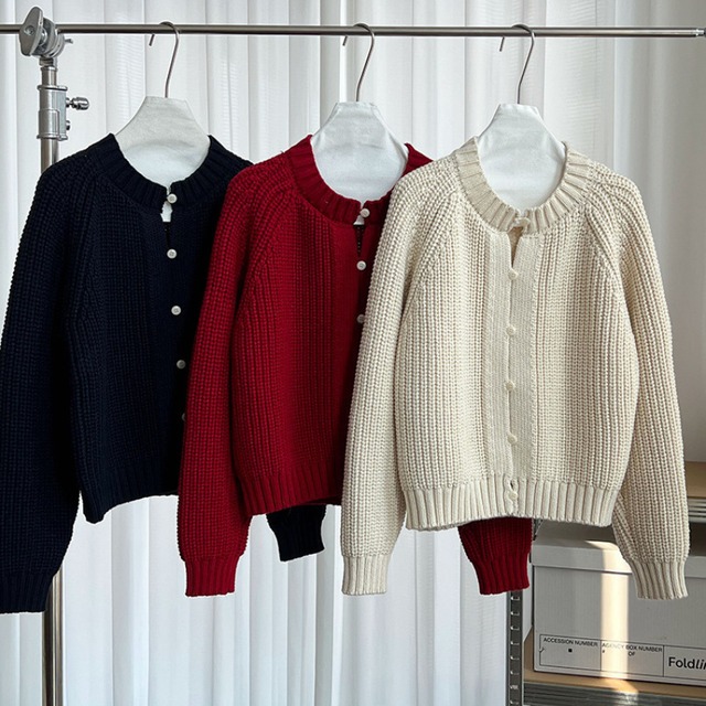 button-front simple cardigan　J00326