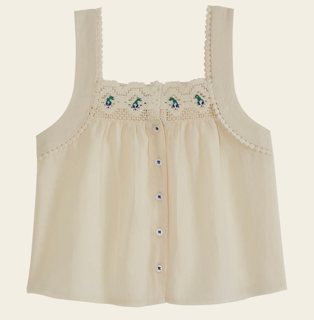 emile et ida/EMBROIDERED CHANTILLY STRAP TOP