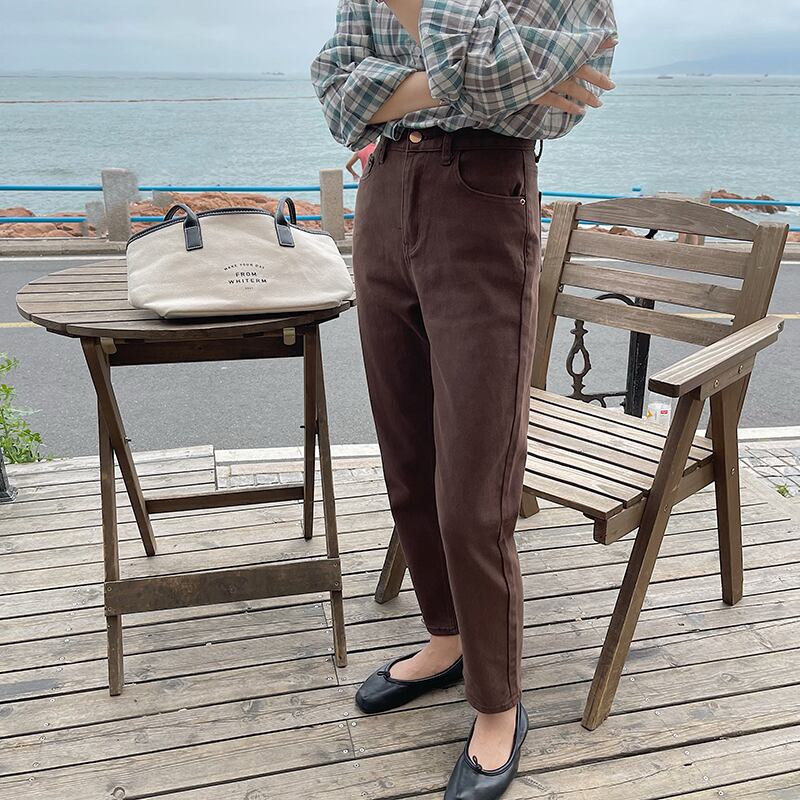 スリムジーンズ ダークポケットハイウェストウェストオータムパンツ 秋物 ビッグFスモールZ韓国61996127906